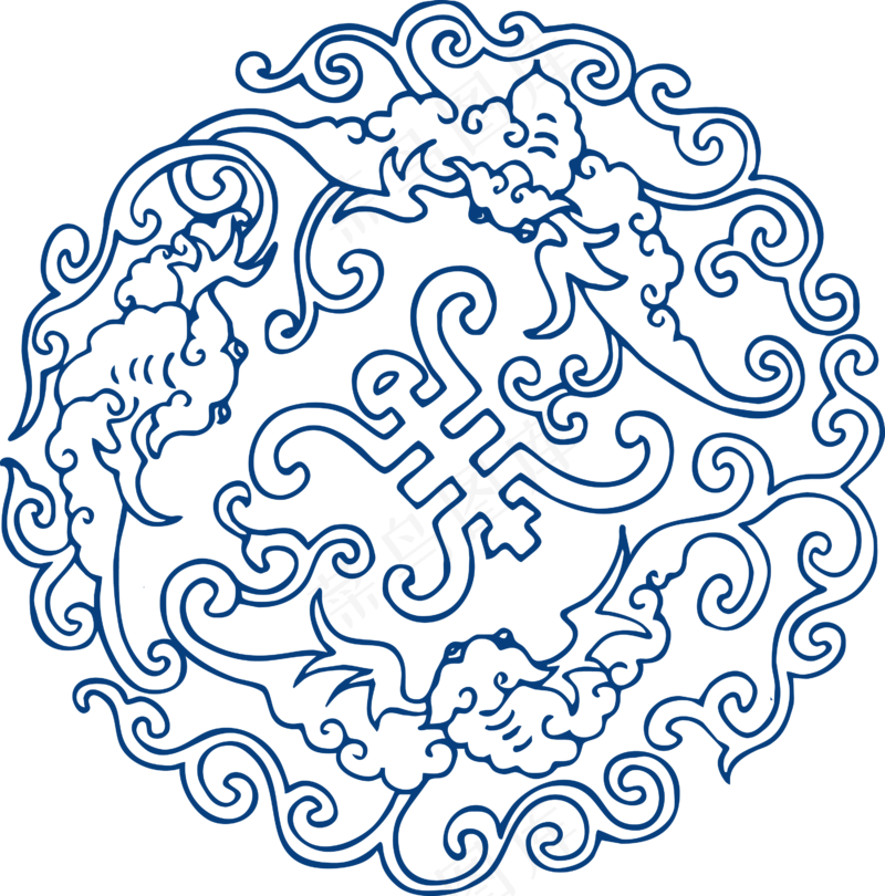 古代青花瓷图案花纹中国风图案祥云纹理传统图腾矢量AI设计免扣素材