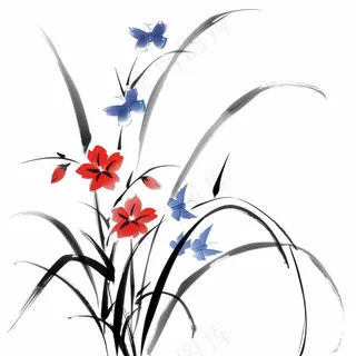 兰花水墨画中国风彩绘插画免抠