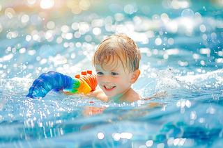 游泳池玩水的儿童夏日清凉摄影图