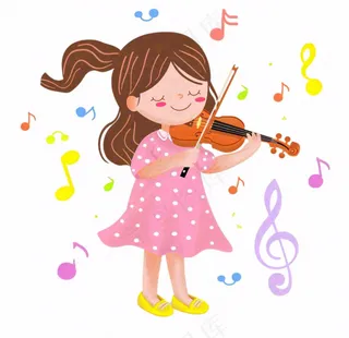 拉小提琴的女孩粉色裙子乐器音乐卡通插画免抠