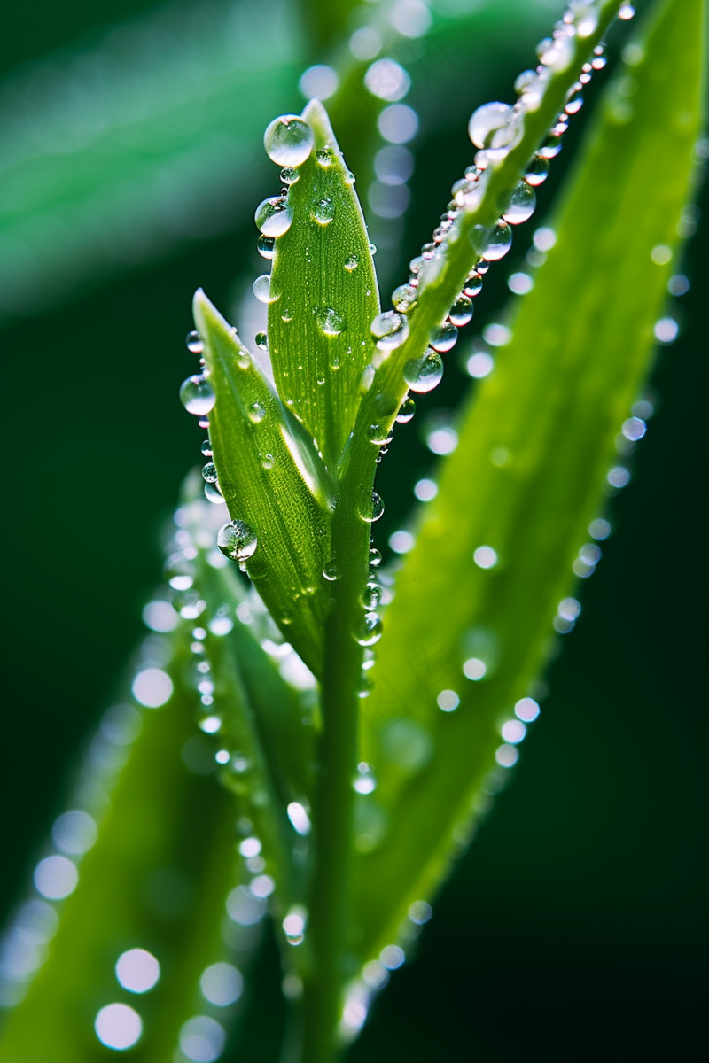 春天绿植绿叶挂着露珠水滴谷雨摄影图(2688x4032)