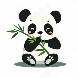 大熊猫国宝抱着竹子卡通插画免抠
