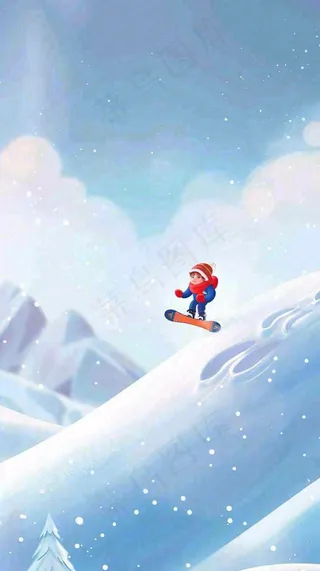 冬天雪场滑雪的人白雪竞技运动小雪大雪卡通插画背景
