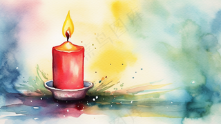 蜡烛灯火水彩插画插图背景