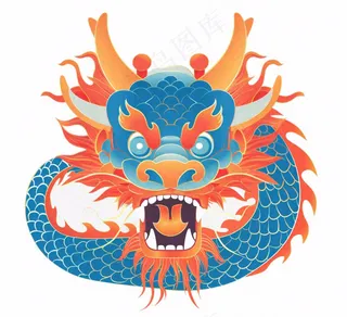 中国龙龙形动物国潮风插画免抠