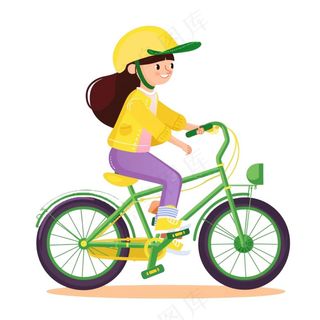 骑自行车的学生运动彩色卡通插画免抠