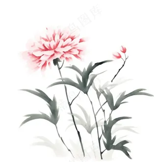 彩色手绘水墨风中国风兰花植物插画免抠