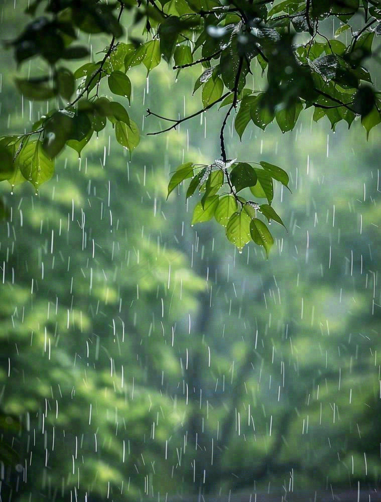 下雨天的公园大树下雨滴雨水谷雨梅雨季摄影图(960x1264)