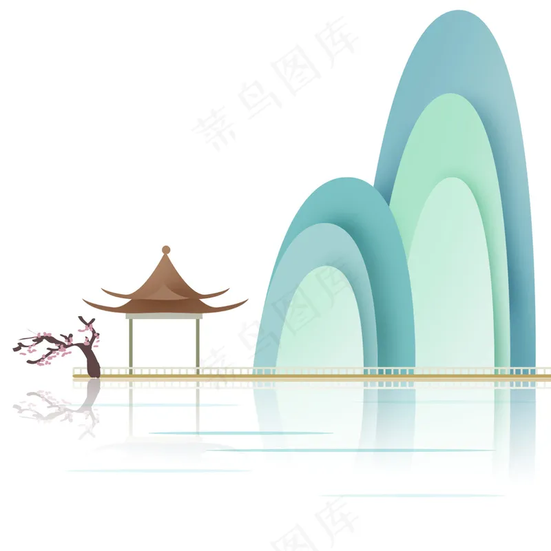 简约古风山水远景免扣元素psd模版下载