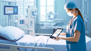 医院病房护士检查医疗摄影图