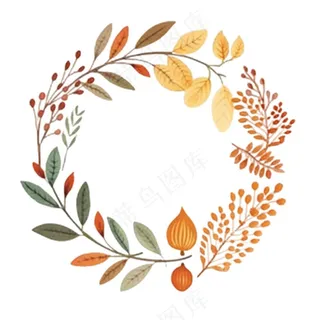 枫叶落叶树叶简约秋天圆形边框水彩画插画免抠