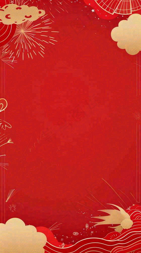 红色祥云烟花庆祝喜庆大气背景节日国庆新年小年除夕元宵插画纹理背景(816x1456)