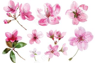 樱花桃花花朵花瓣花卉手绘插画插图免抠