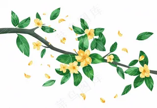 金秋桂花黄花树枝卡通插画免抠
