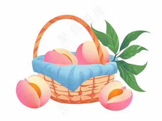 水蜜桃一篮桃子主编蓝水果卡通插画免抠
