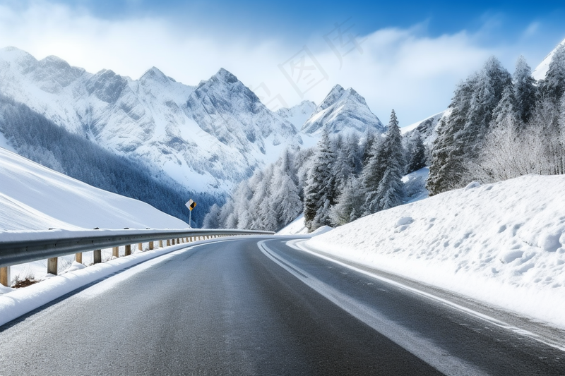 冬季雪山森林雾凇公路道路摄影图(4032x2688)