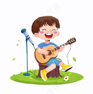 吉他弹唱音乐会歌唱人物卡通插画免抠