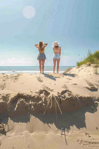 海边沙滩的女孩摄影图