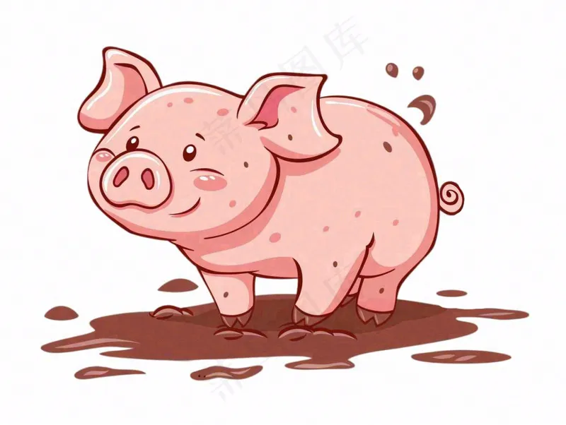 小猪猪崽踩泥坑动物卡通插画免抠(1232x928)