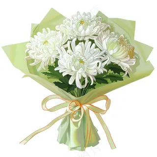 菊花花束白菊清明节祭奠祭祖卡通插画免抠