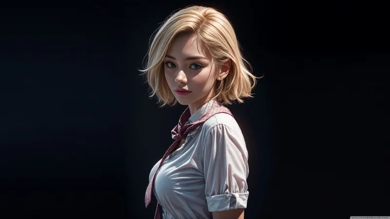AI产生逼真的女学生黑色壁纸