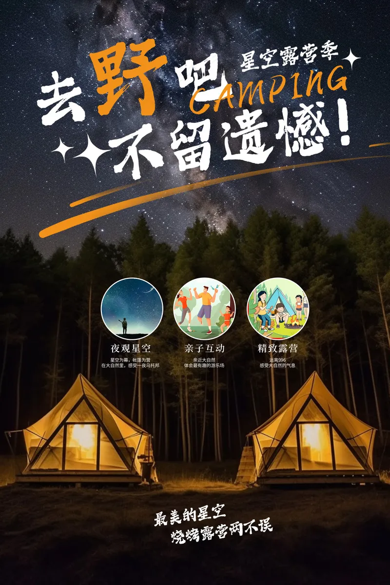 去野营看星空露营搭帐篷旅游海报psd模版下载