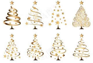 金色圣诞树装饰插画免抠