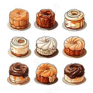 卡通手绘传统糕点米糕线条插画矢量装饰元素