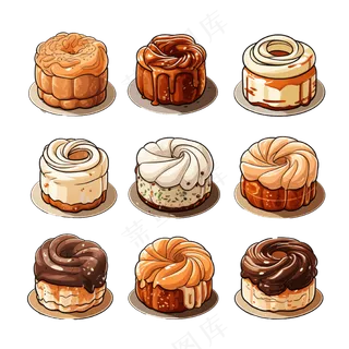 卡通手绘传统糕点米糕线条插画矢量装饰元素