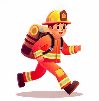 消防员救火灭火劳动人物卡通插画免抠