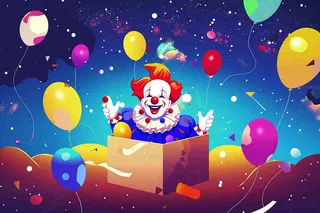 小丑搞怪马戏团游乐园愚人节气球彩带庆祝卡通插画背景