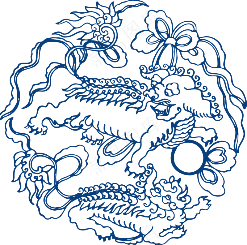 古代青花瓷图案花纹中国风图案祥云纹理传统图腾PNG免扣素材