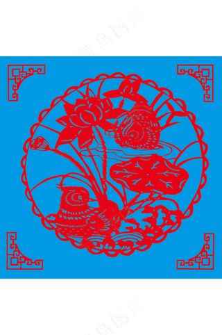 鸳鸯追逐戏荷剪纸