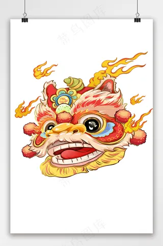 国潮新春年味中国风醒狮头元素