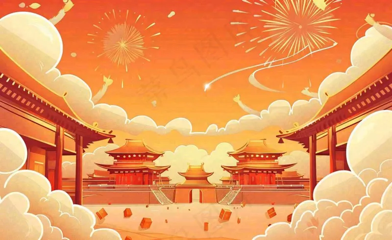 国潮风红色祖国欢庆国庆新年插画背景(1408x864)