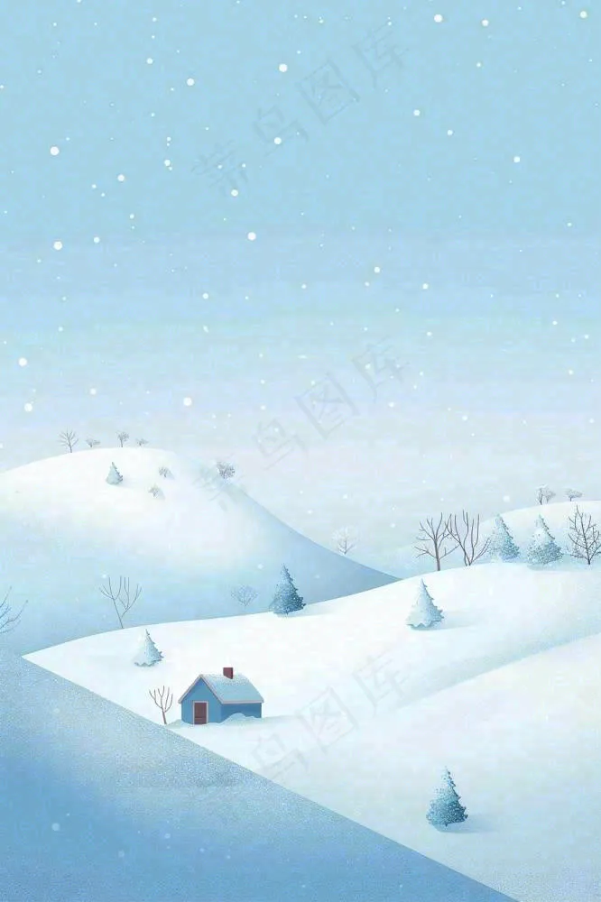 冬天雪景雪山下的房子小木屋寒冷立冬冬至大雪小雪卡通插画背景(896x1344)