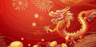 红色龙年背景新年春节龙烟花祥云喜庆金红小年除夕元宵插画背景