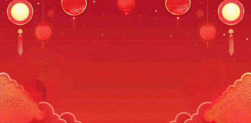 红色中国风灯笼剪纸元旦年夜饭春节新年喜庆红色背景