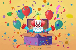 小丑搞怪马戏团游乐园愚人节气球彩带庆祝卡通插画背景