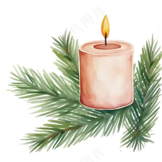 节日装饰蜡烛圣诞水彩手绘插画免抠