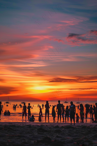 夏日落日海报沙滩晚霞摄影图