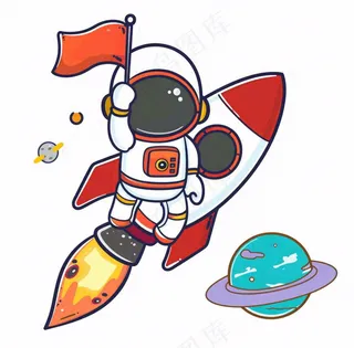 宇航员火箭太空卡通插画免抠