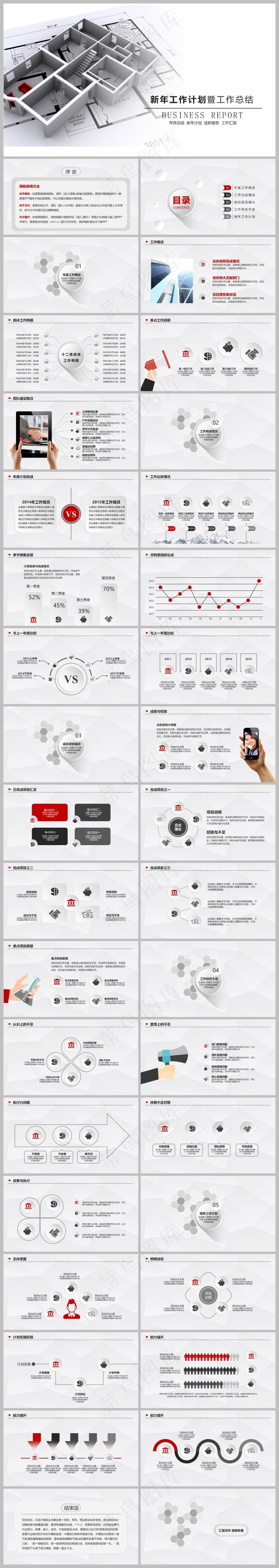 白色简约风年终工作汇报PPT模板
