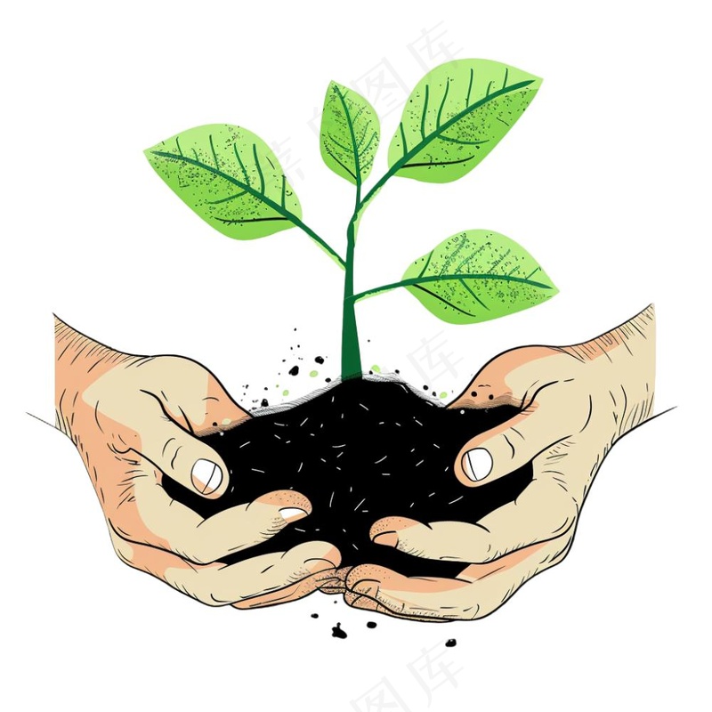手捧树苗保护环境植树节卡通插画免抠