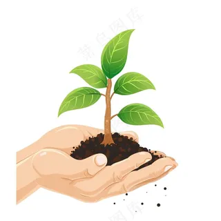 手捧树苗保护环境植树节卡通插画免抠