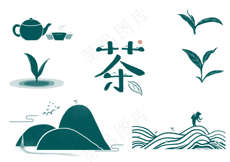 简约大气中国风茶元素剪影国潮海报画册素材