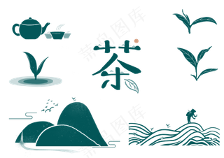 简约大气中国风茶元素剪影国潮海报画册素材