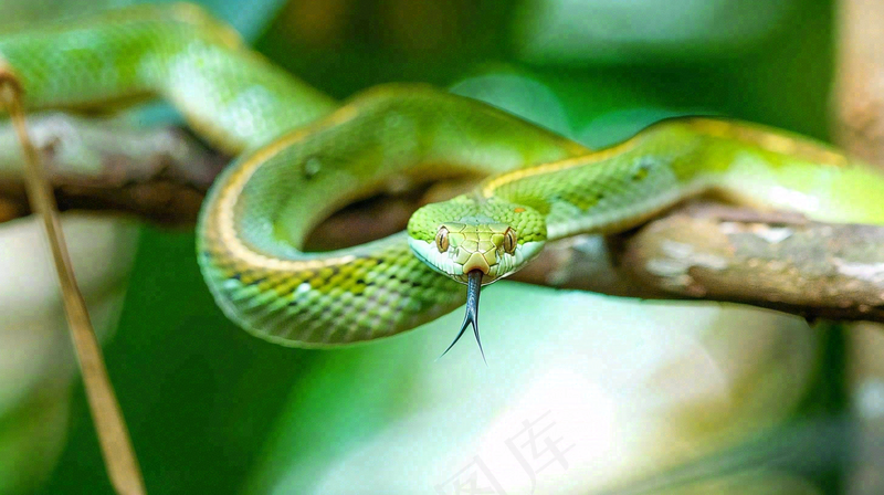 蛇青蛇绿色爬行动物毒蛇摄影图