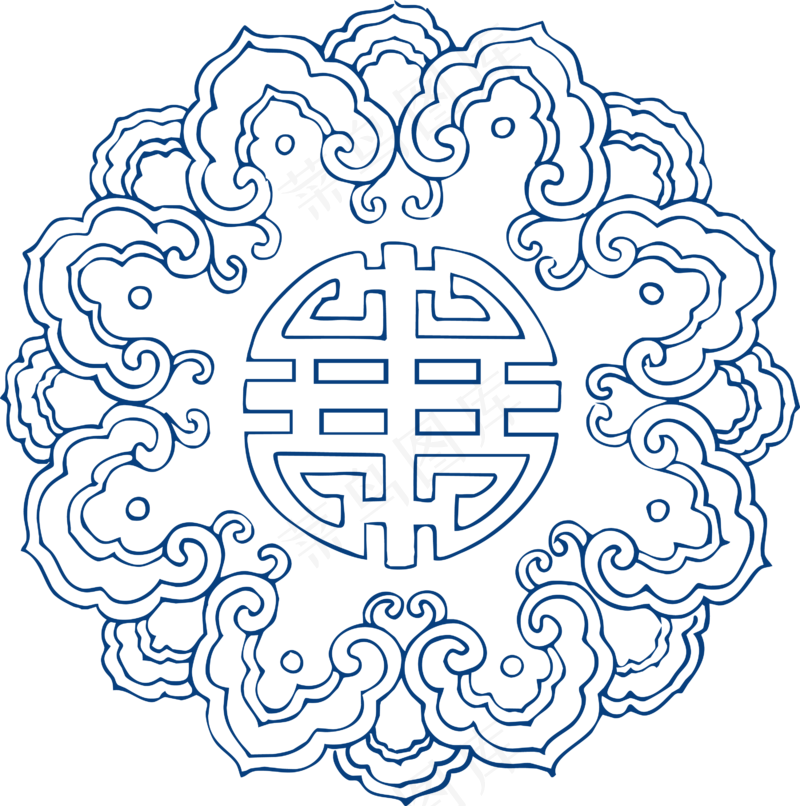 古代青花瓷图案花纹中国风图案祥云纹理传统图腾矢量AI设计免扣素材
