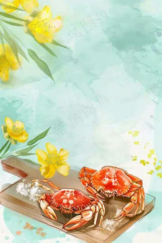 古风水墨白露菊花螃蟹桂花酒插画24节气寒露中秋插画背景